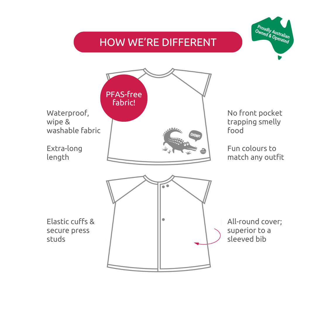 Short Sleeve Messy Mealtime (Toddler) Smock Bib: 8mths to 4yrs - various colours