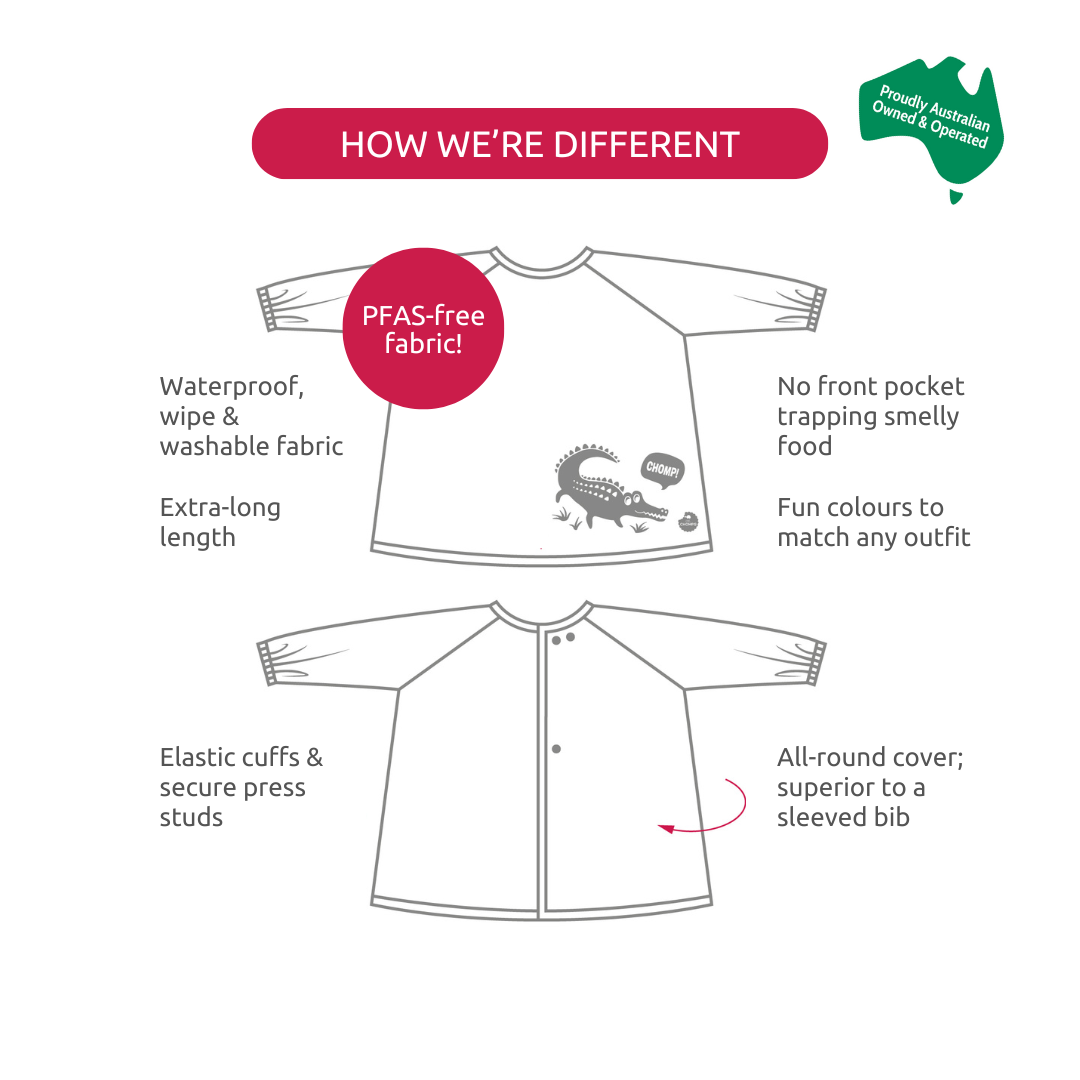 Messy Mealtime (Toddler) Smock Bib: 8mths to 2+yrs - various colours
