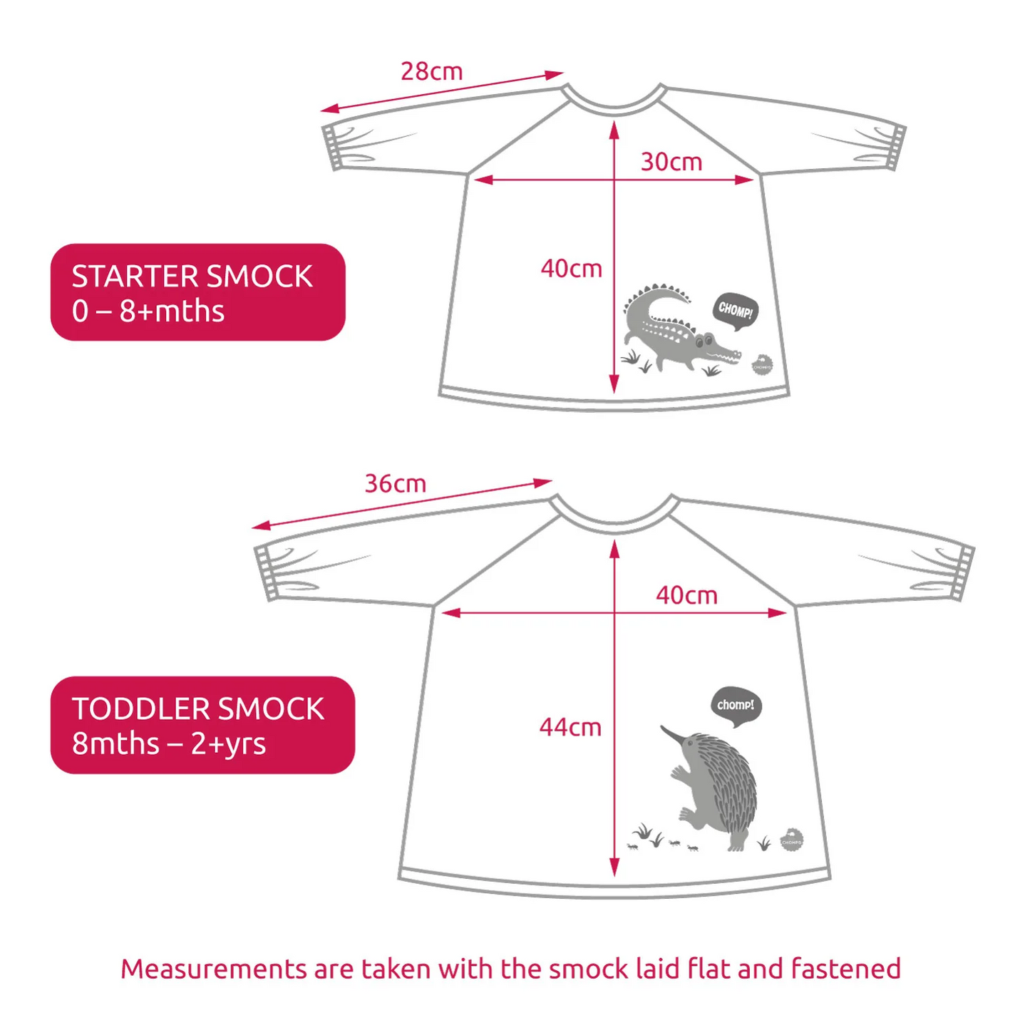 Messy Mealtime (Toddler) Smock Bib: 8mths to 2+yrs - various colours
