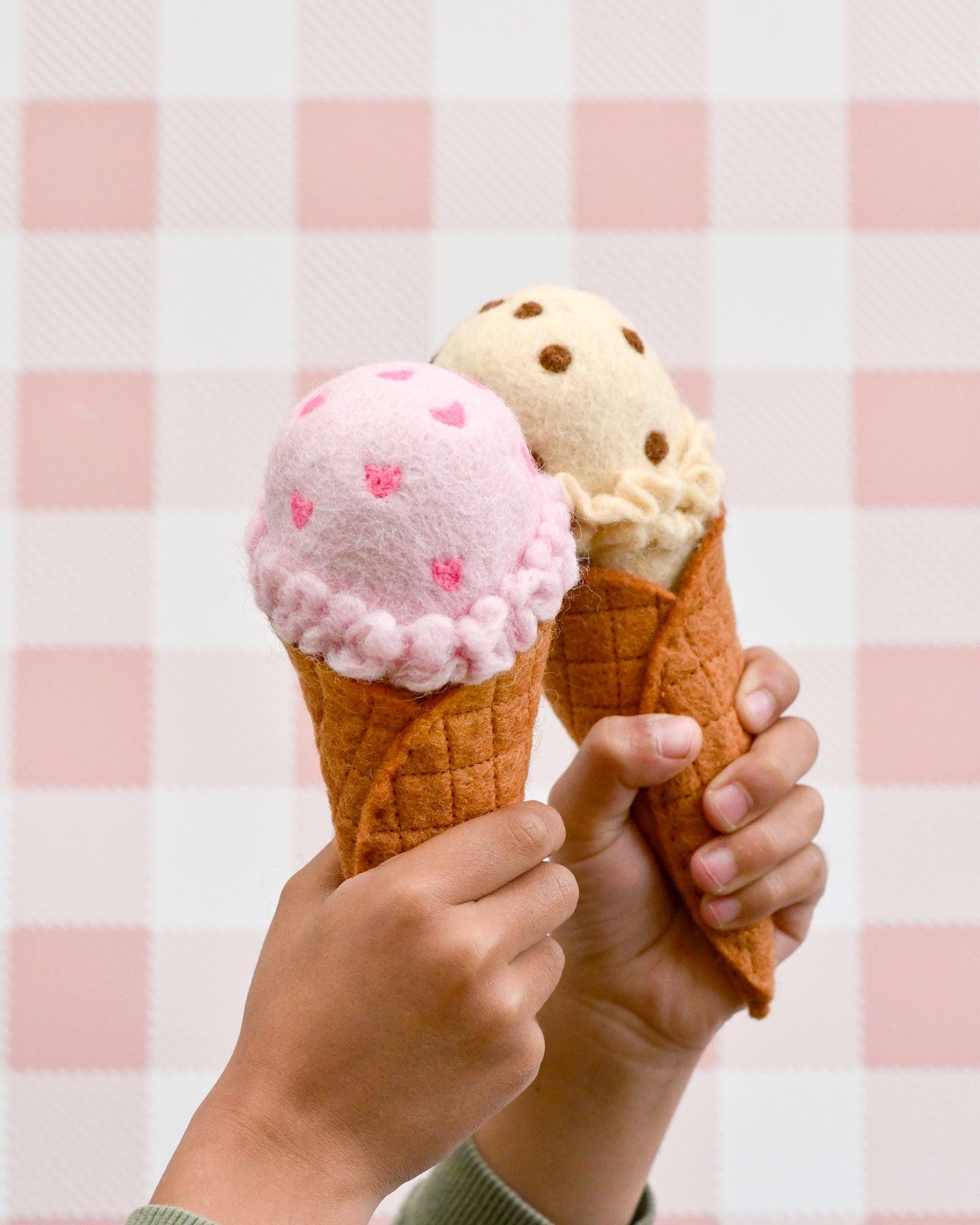 Felt Ice Cream Set - Waffle Cones And 9 Ice Cream Scoops