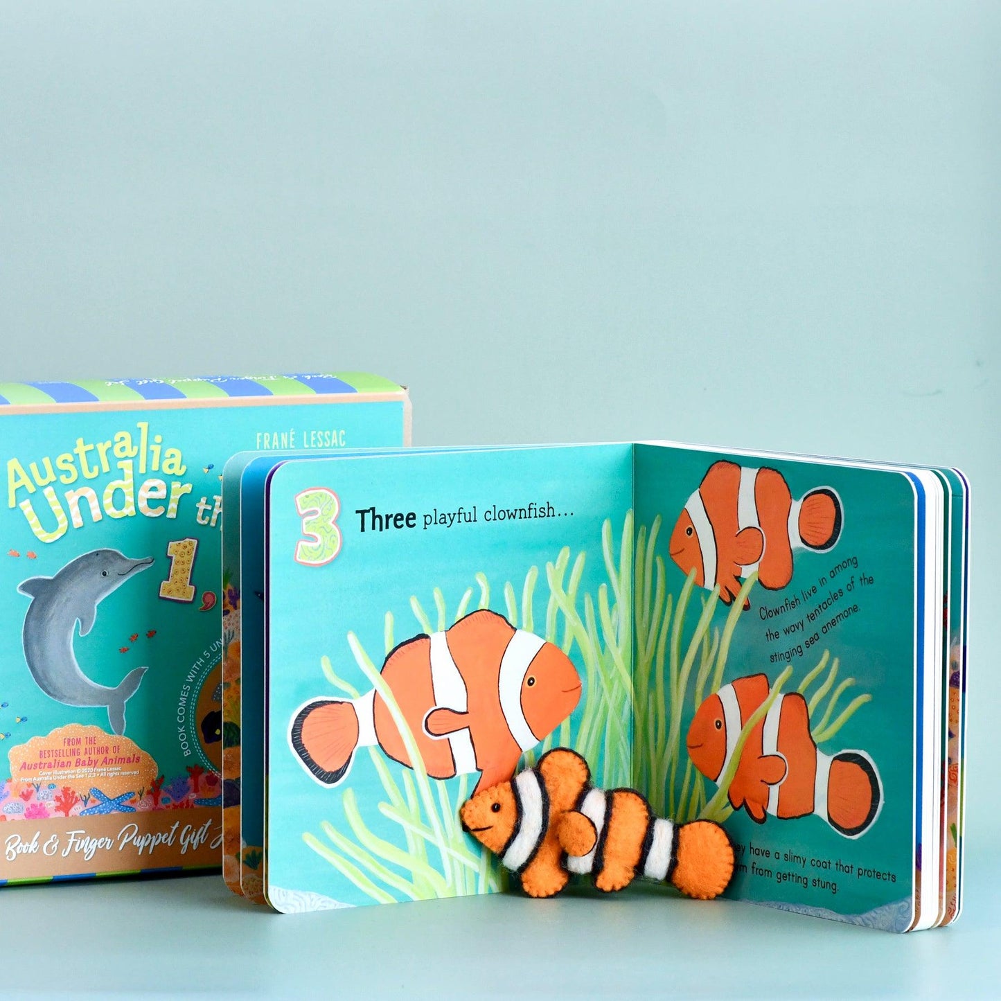 Australia Under The Sea 1, 2, 3 By Frané Lessac - Book And Finger Puppet Set