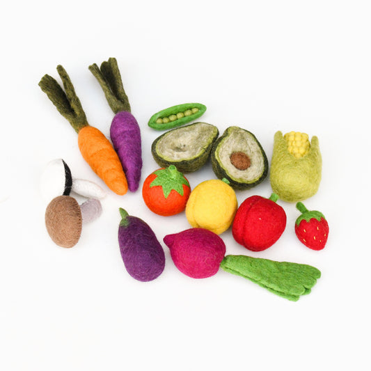 Felt Vegetables and Fruits Set A - 14 pieces